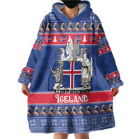 Iceland Christmas Wearable Blanket Hoodie Coat Of Arms Christmas Pattern - Wonder Print Shop