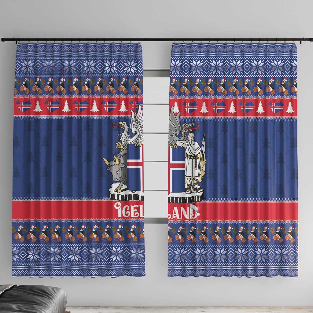 Iceland Christmas Window Curtain Coat Of Arms Christmas Pattern - Wonder Print Shop