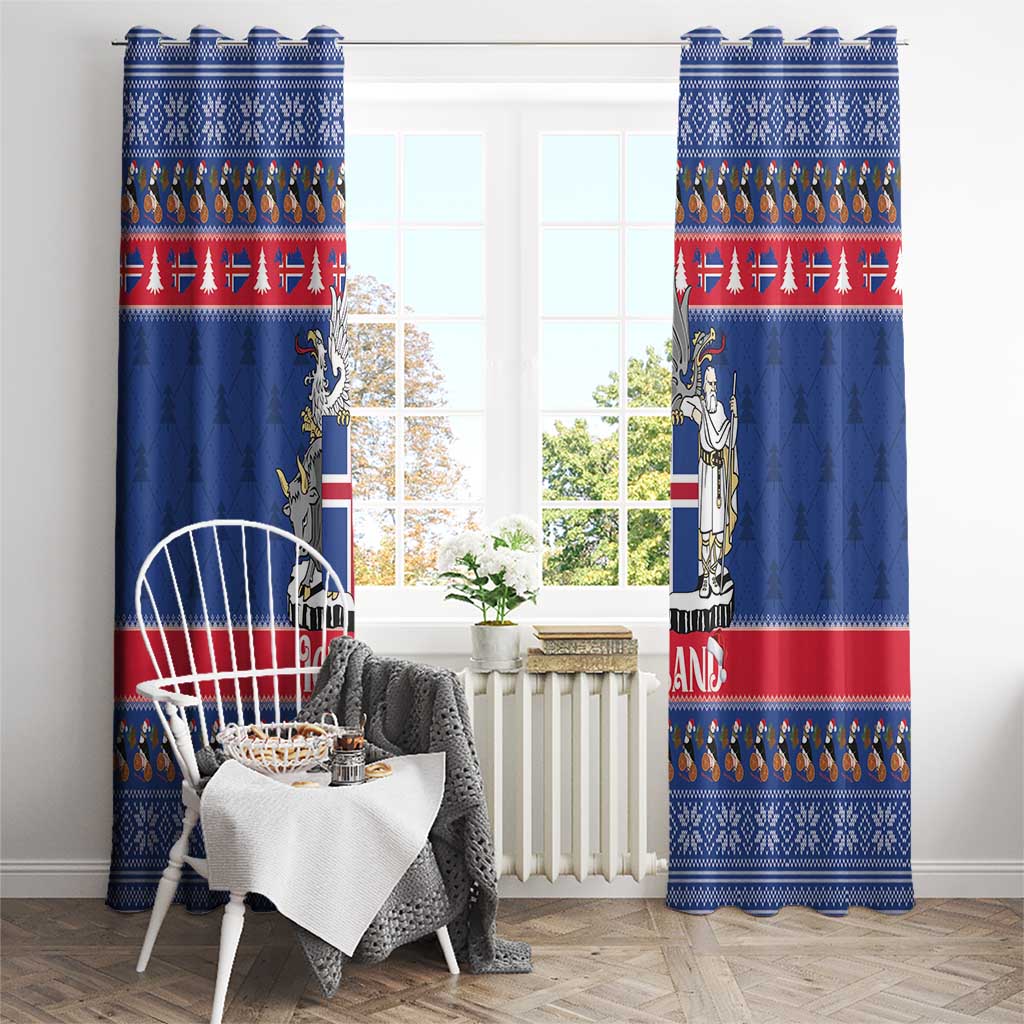 Iceland Christmas Window Curtain Coat Of Arms Christmas Pattern - Wonder Print Shop