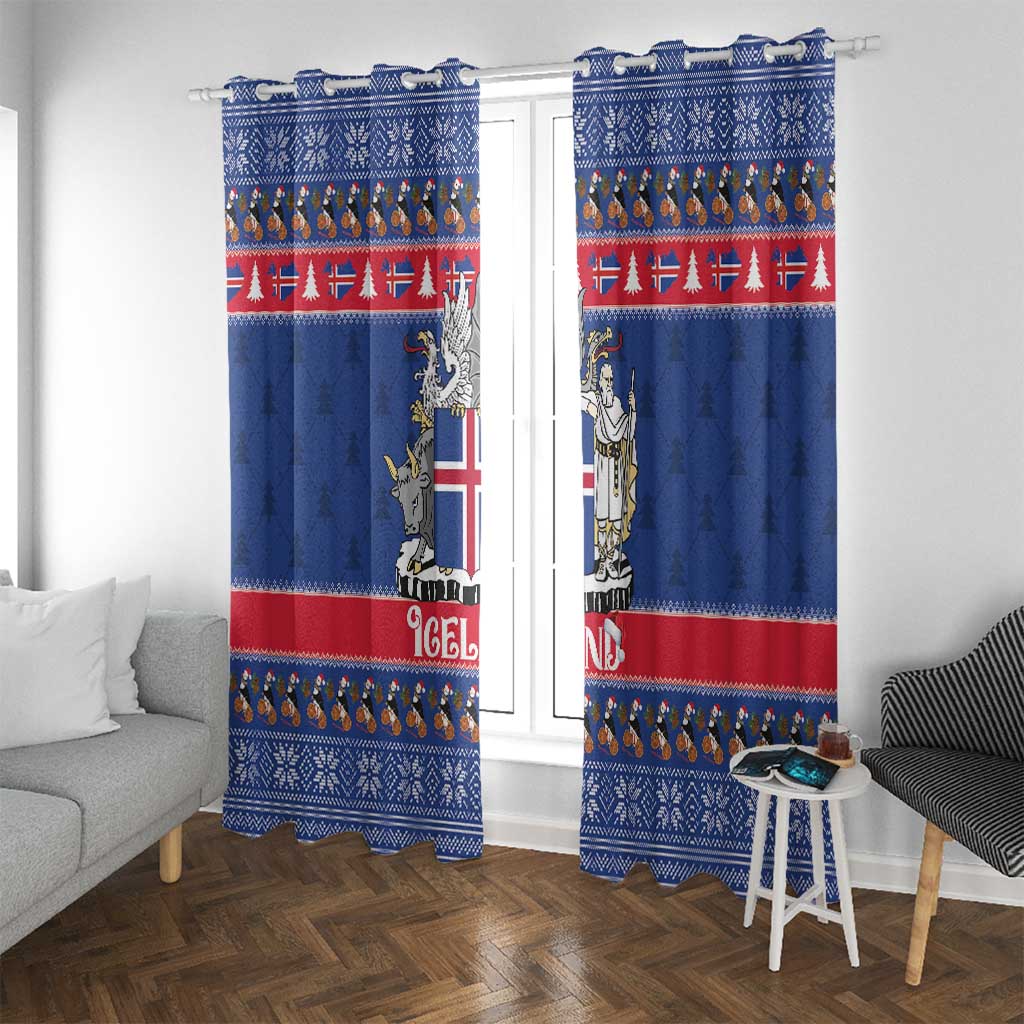 Iceland Christmas Window Curtain Coat Of Arms Christmas Pattern - Wonder Print Shop