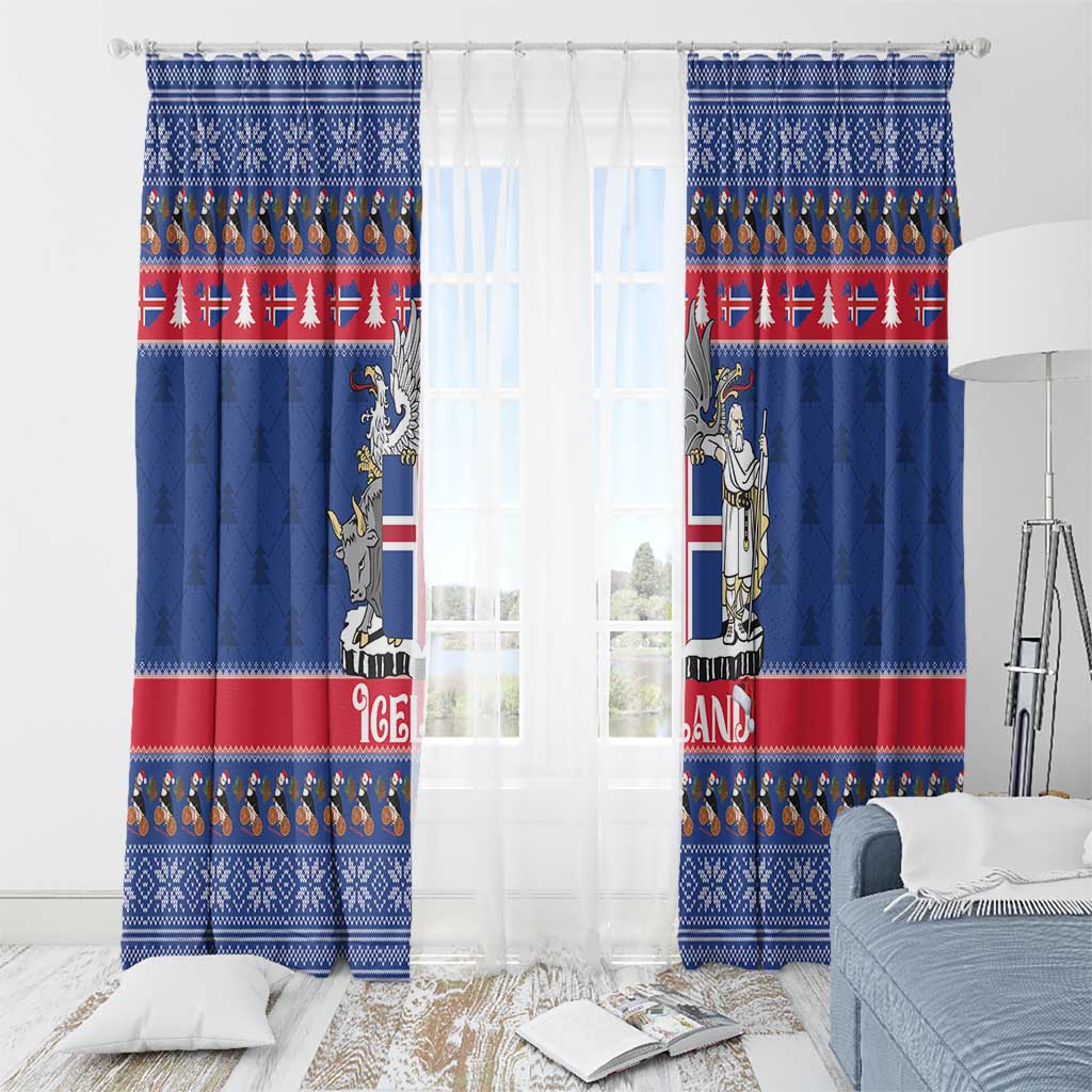 Iceland Christmas Window Curtain Coat Of Arms Christmas Pattern - Wonder Print Shop