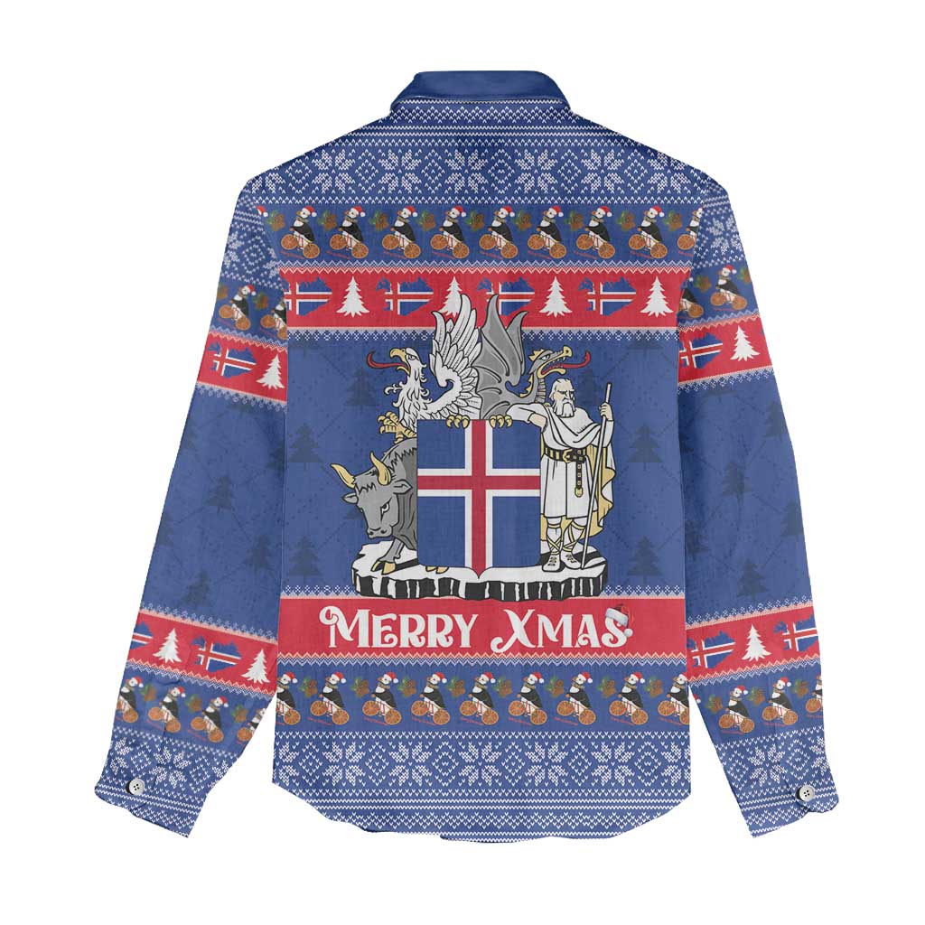 Iceland Christmas Women Casual Shirt Coat Of Arms Christmas Pattern - Wonder Print Shop