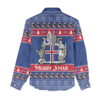 Iceland Christmas Women Casual Shirt Coat Of Arms Christmas Pattern - Wonder Print Shop