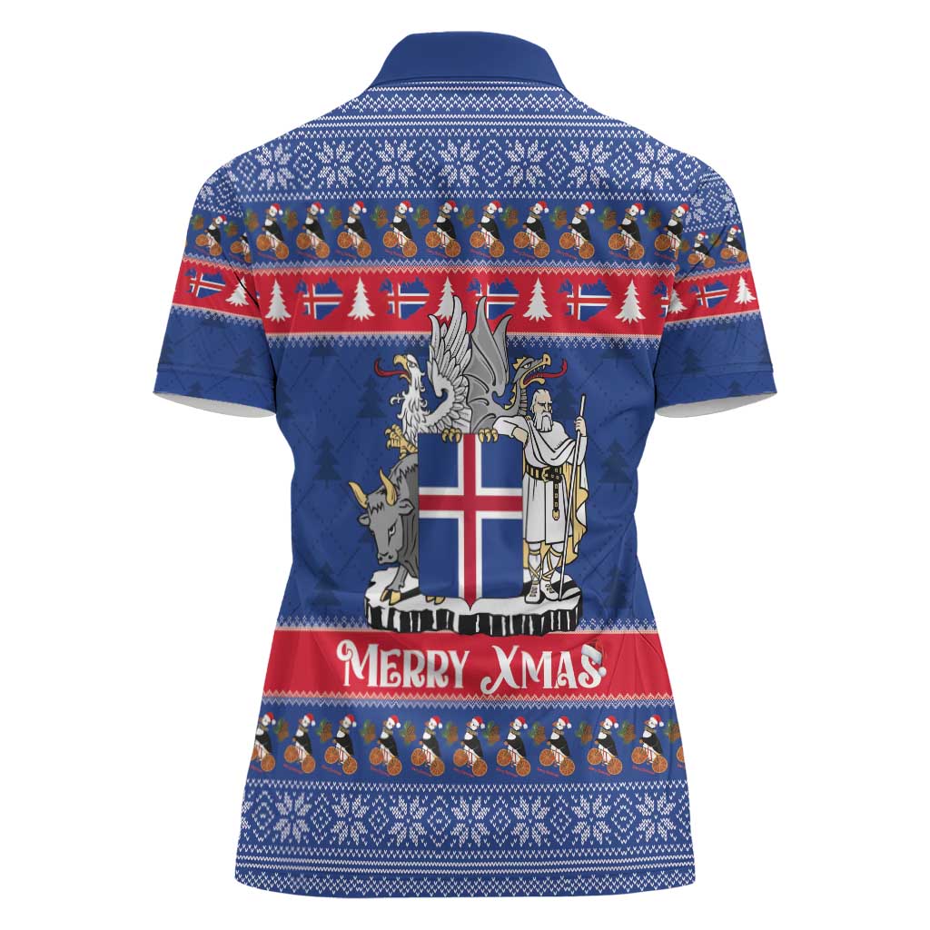 Iceland Christmas Women Polo Shirt Coat Of Arms Christmas Pattern - Wonder Print Shop