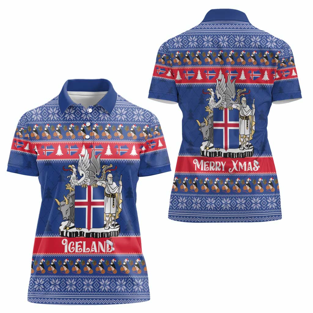 Iceland Christmas Women Polo Shirt Coat Of Arms Christmas Pattern - Wonder Print Shop