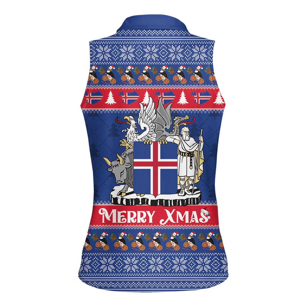 Iceland Christmas Women Sleeveless Polo Shirt Coat Of Arms Christmas Pattern - Wonder Print Shop