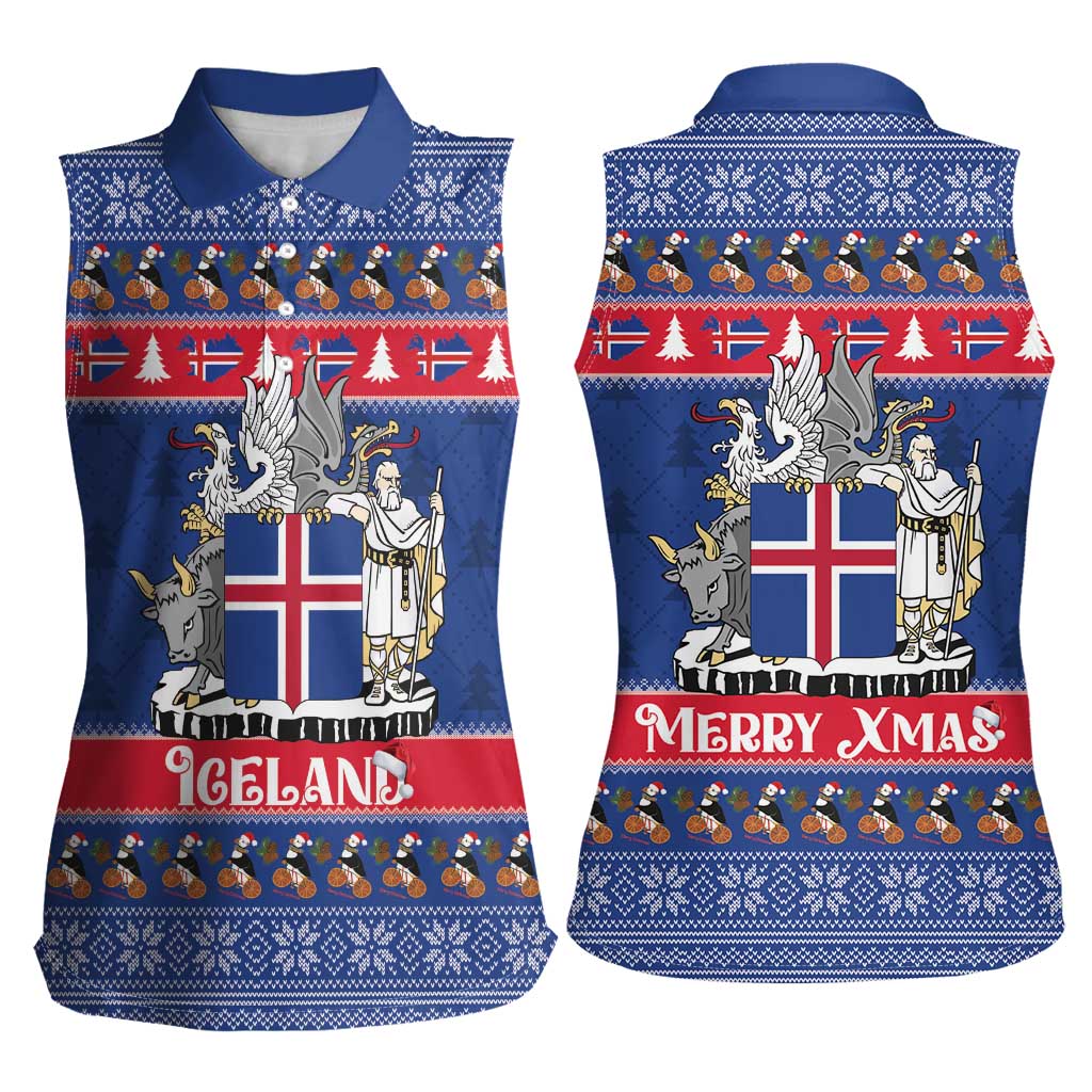 Iceland Christmas Women Sleeveless Polo Shirt Coat Of Arms Christmas Pattern - Wonder Print Shop
