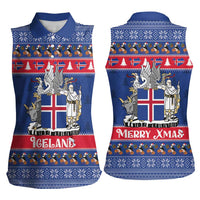 Iceland Christmas Women Sleeveless Polo Shirt Coat Of Arms Christmas Pattern - Wonder Print Shop