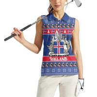 Iceland Christmas Women Sleeveless Polo Shirt Coat Of Arms Christmas Pattern - Wonder Print Shop