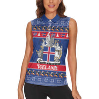 Iceland Christmas Women Sleeveless Polo Shirt Coat Of Arms Christmas Pattern - Wonder Print Shop
