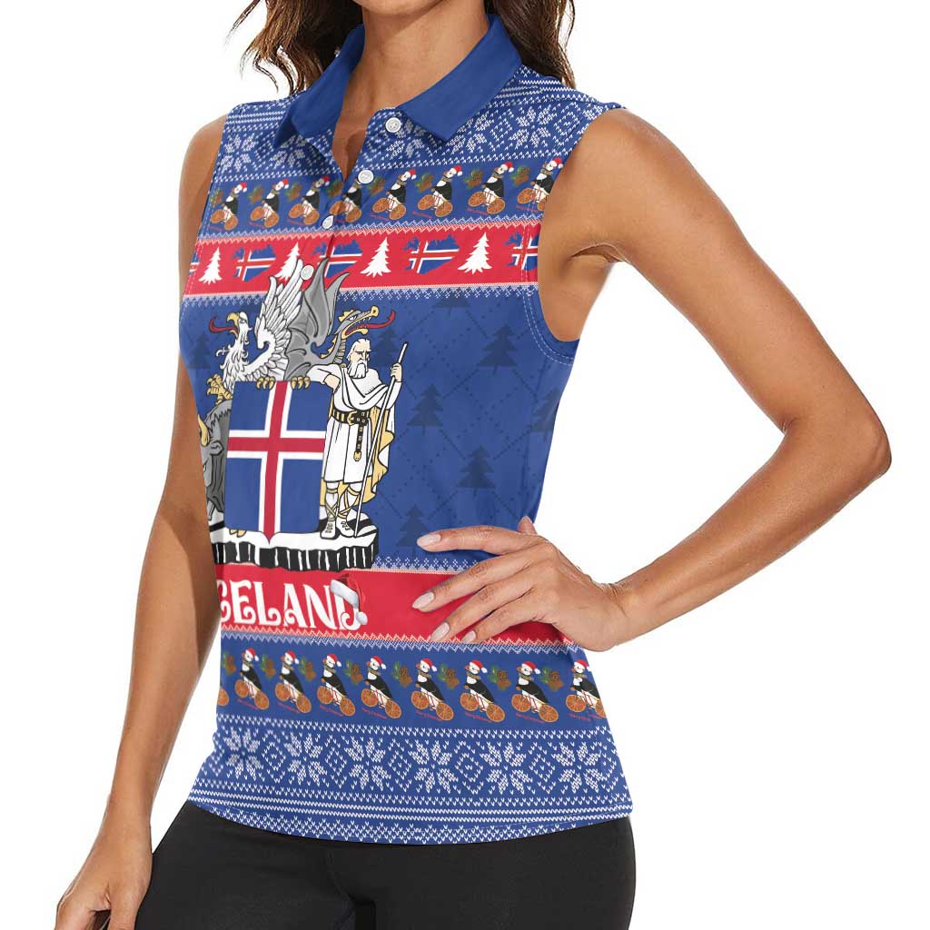 Iceland Christmas Women Sleeveless Polo Shirt Coat Of Arms Christmas Pattern - Wonder Print Shop