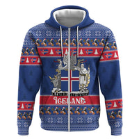 Iceland Christmas Zip Hoodie Coat Of Arms Christmas Pattern - Wonder Print Shop