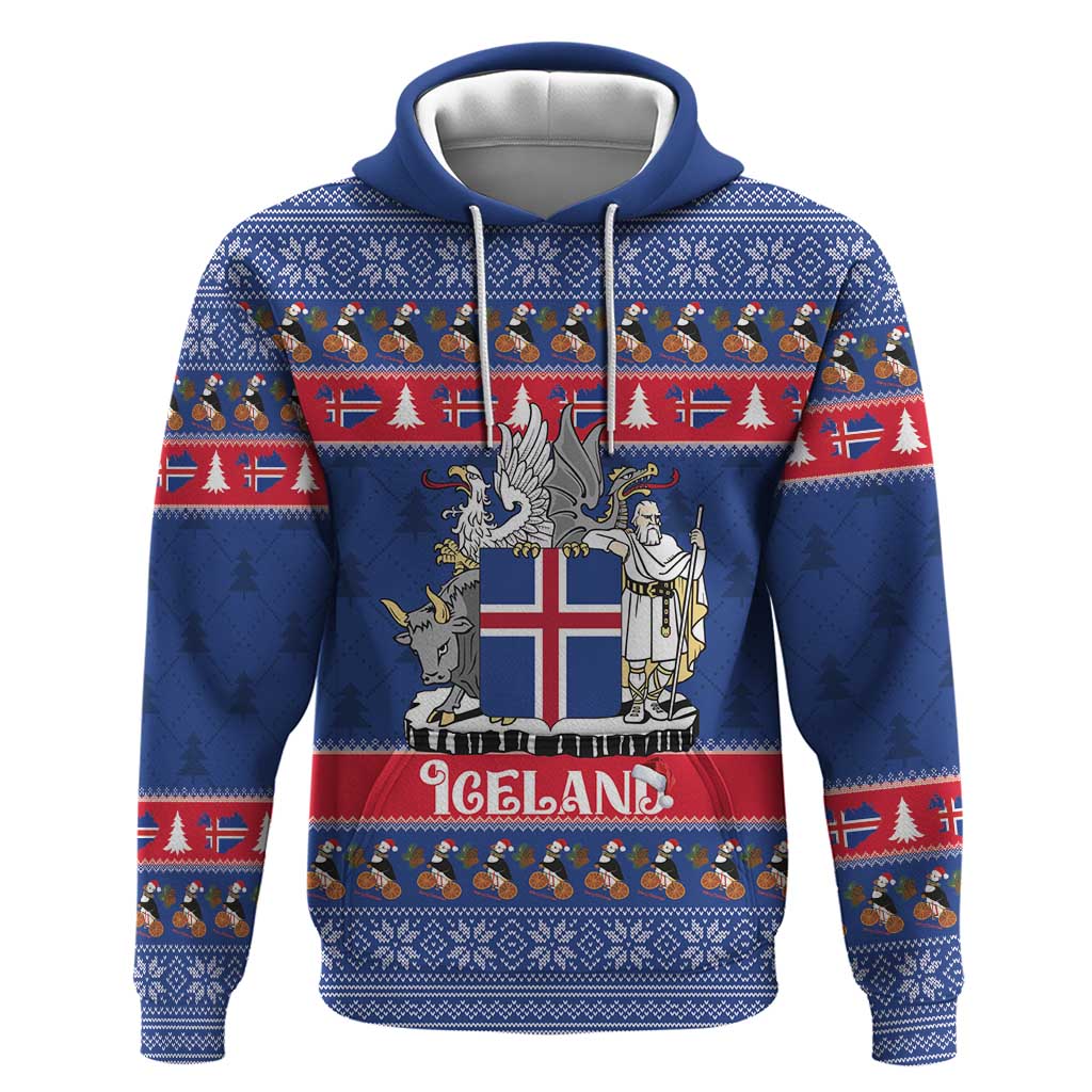 Iceland Christmas Zip Hoodie Coat Of Arms Christmas Pattern - Wonder Print Shop