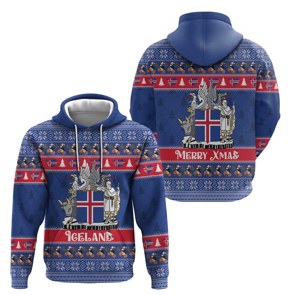 Iceland Christmas Zip Hoodie Coat Of Arms Christmas Pattern - Wonder Print Shop