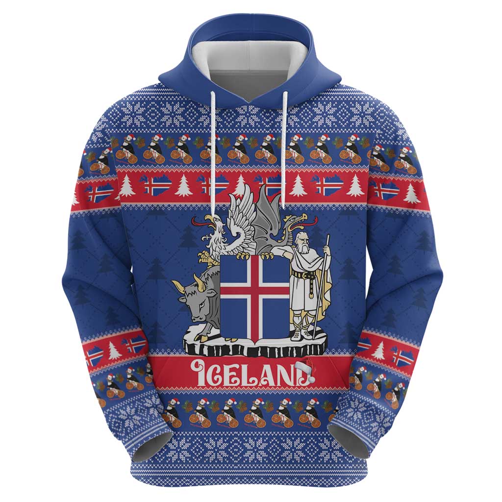 Iceland Christmas Zip Hoodie Coat Of Arms Christmas Pattern - Wonder Print Shop