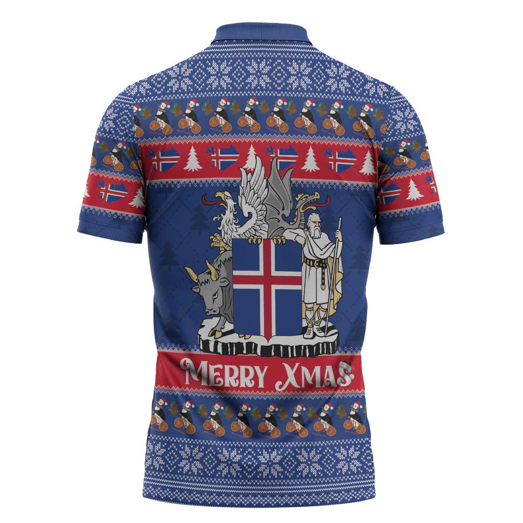 Iceland Christmas Zipper Polo Shirt Coat Of Arms Christmas Pattern - Wonder Print Shop