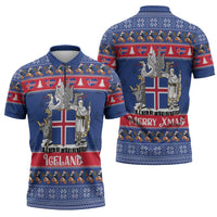 Iceland Christmas Zipper Polo Shirt Coat Of Arms Christmas Pattern - Wonder Print Shop