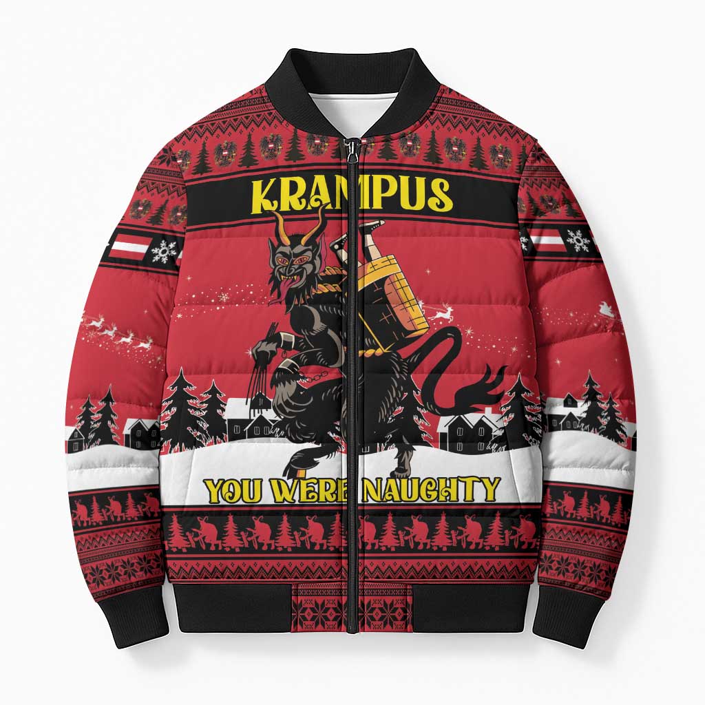 Austria Christmas Bomber Puffer Jacket Krampus You Were Naughty - Wonder Print Shop