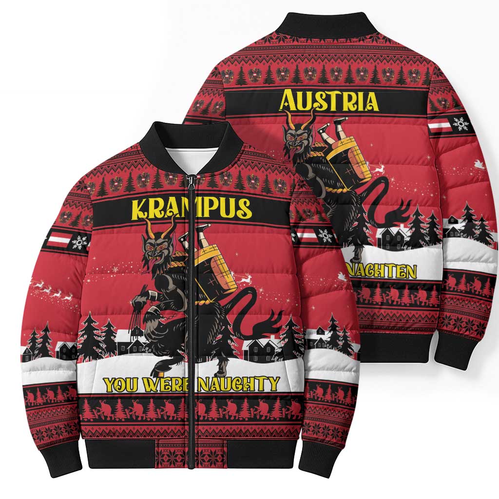 Austria Christmas Bomber Puffer Jacket Krampus You Were Naughty - Wonder Print Shop