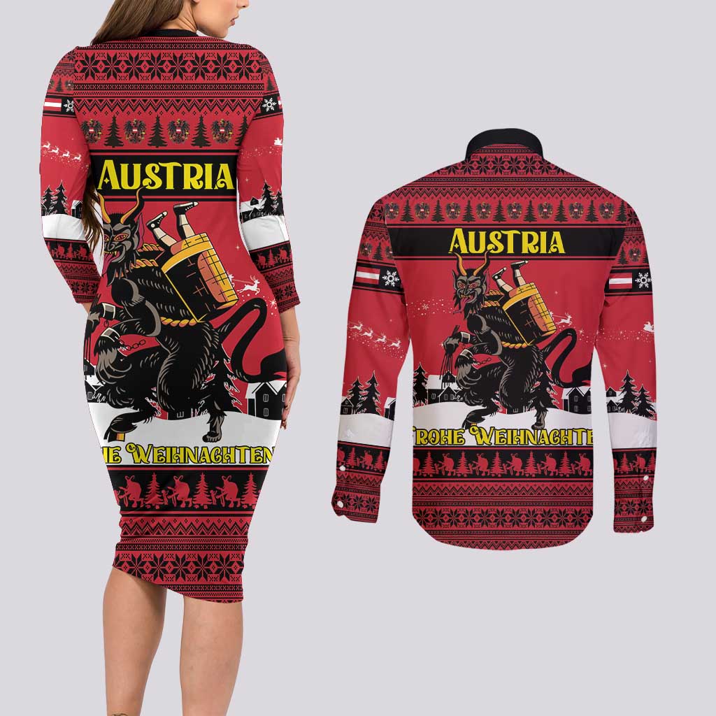 Austria Christmas Couples Matching Long Sleeve Bodycon Dress and Long Sleeve Button Shirt Krampus You Were Naughty - Wonder Print Shop