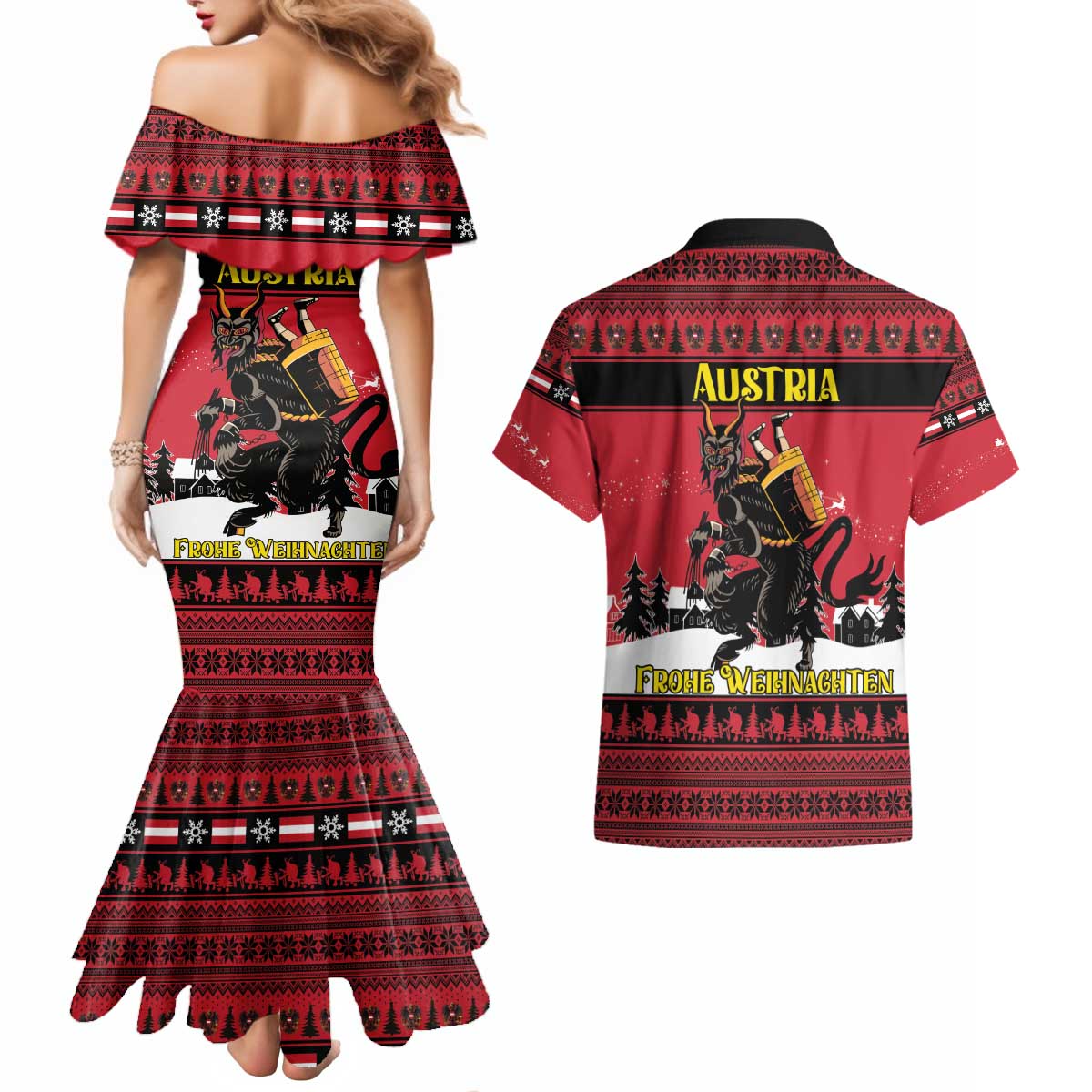 Austria Christmas Couples Matching Mermaid Dress and Hawaiian Shirt Krampus You Were Naughty - Wonder Print Shop