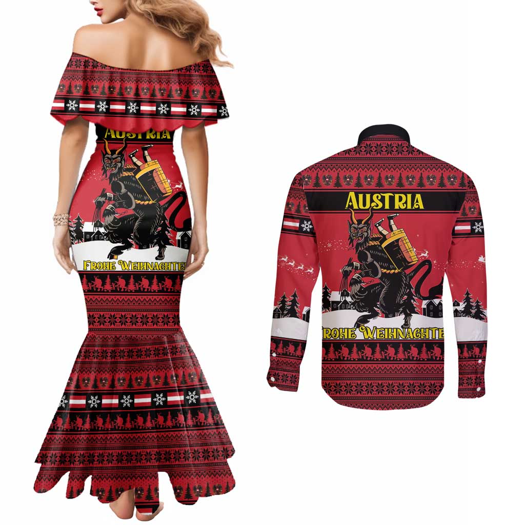 Austria Christmas Couples Matching Mermaid Dress and Long Sleeve Button Shirt Krampus You Were Naughty - Wonder Print Shop