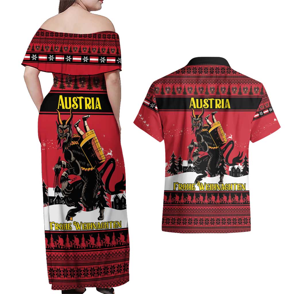 Austria Christmas Couples Matching Off Shoulder Maxi Dress and Hawaiian Shirt Krampus You Were Naughty - Wonder Print Shop