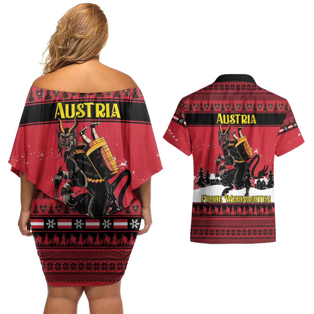 Austria Christmas Couples Matching Off Shoulder Short Dress and Hawaiian Shirt Krampus You Were Naughty - Wonder Print Shop