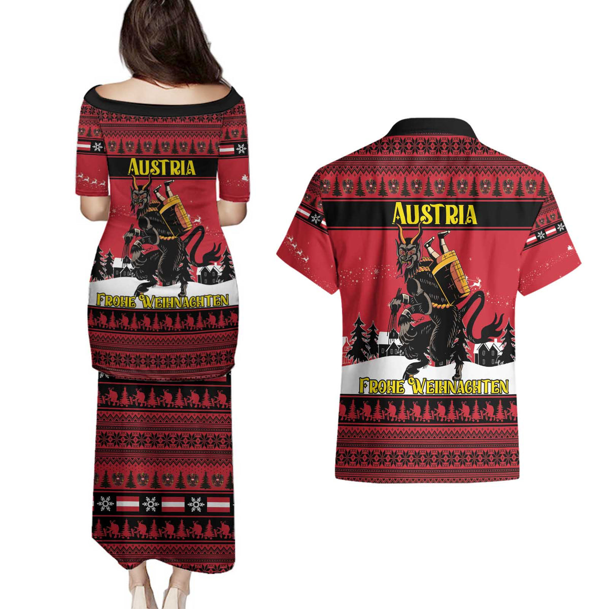 Austria Christmas Couples Matching Puletasi and Hawaiian Shirt Krampus You Were Naughty - Wonder Print Shop