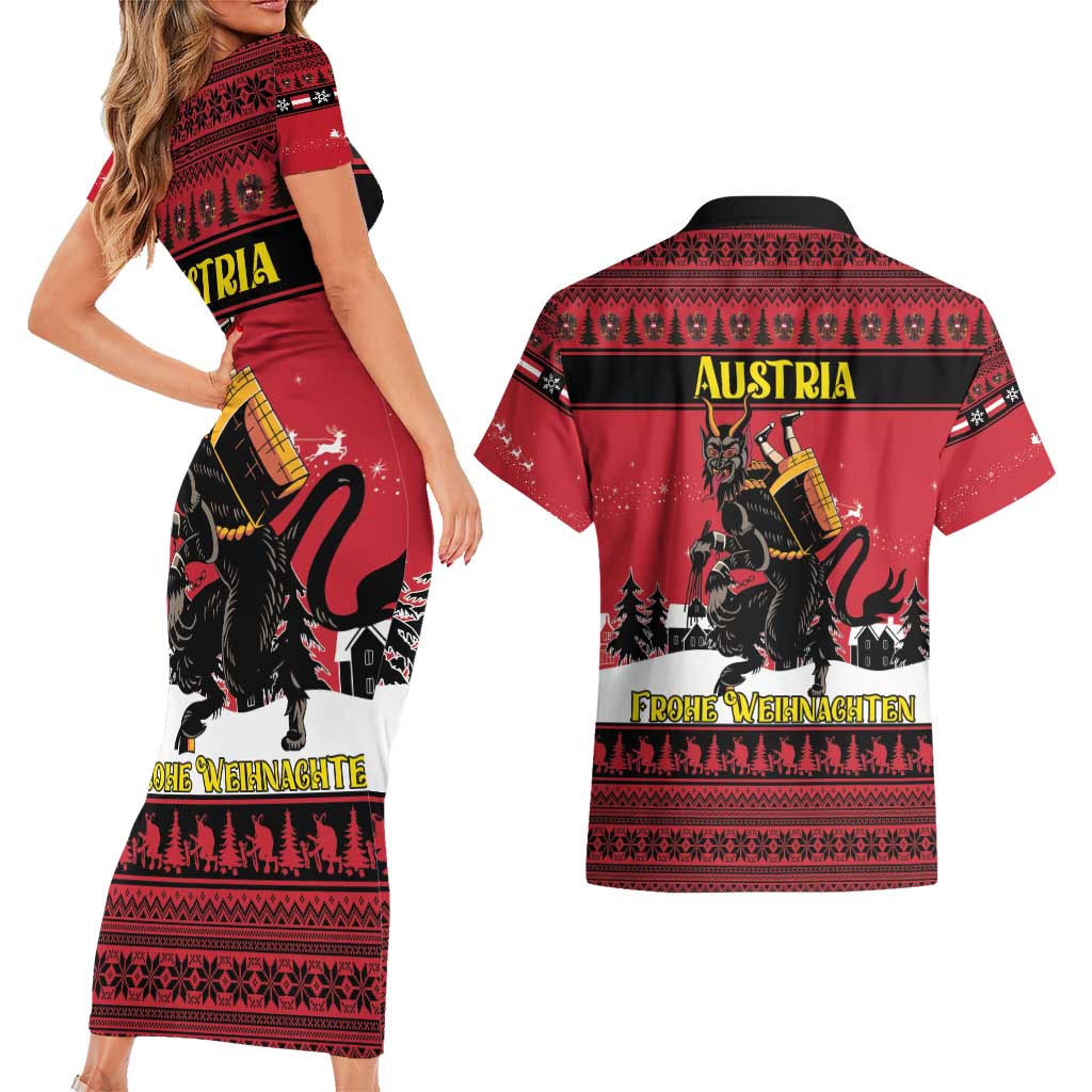 Austria Christmas Couples Matching Short Sleeve Bodycon Dress and Hawaiian Shirt Krampus You Were Naughty - Wonder Print Shop