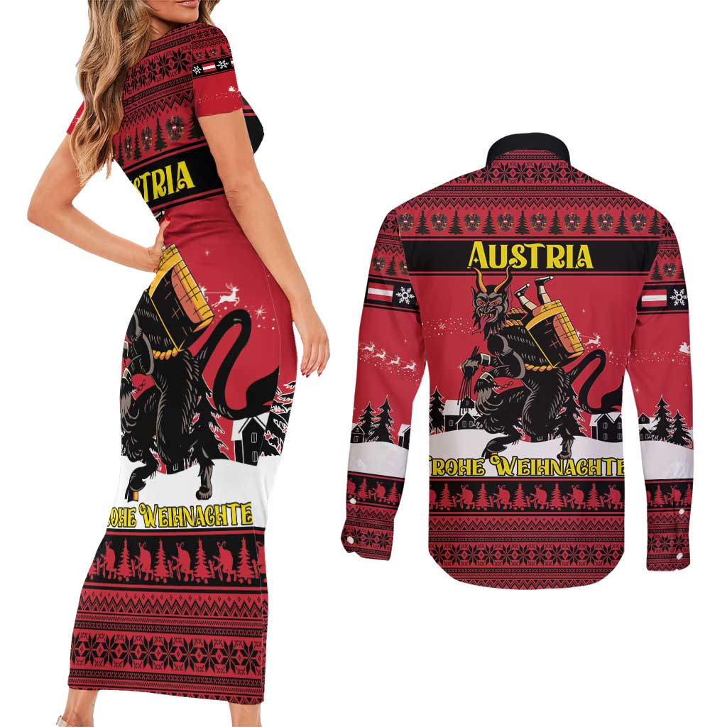 Austria Christmas Couples Matching Short Sleeve Bodycon Dress and Long Sleeve Button Shirt Krampus You Were Naughty - Wonder Print Shop