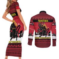 Austria Christmas Couples Matching Short Sleeve Bodycon Dress and Long Sleeve Button Shirt Krampus You Were Naughty - Wonder Print Shop