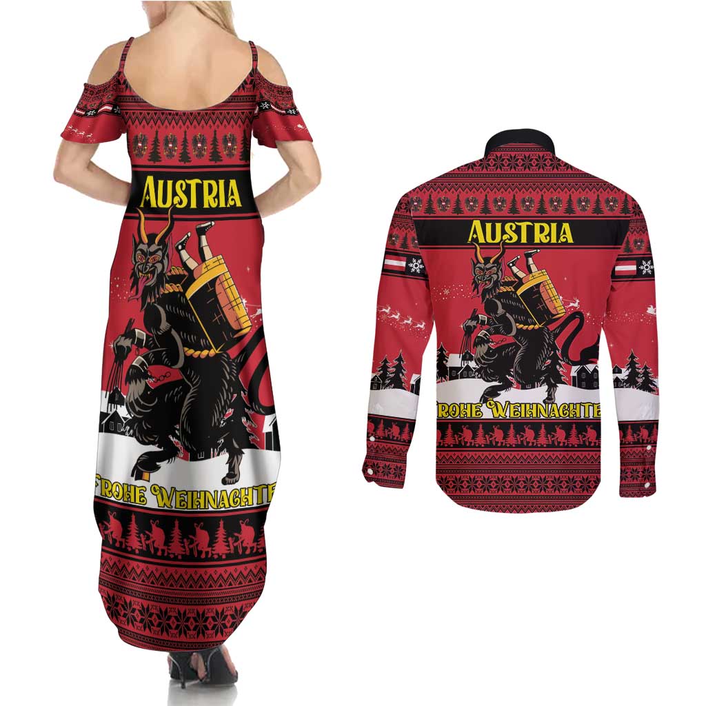 Austria Christmas Couples Matching Summer Maxi Dress and Long Sleeve Button Shirt Krampus You Were Naughty - Wonder Print Shop
