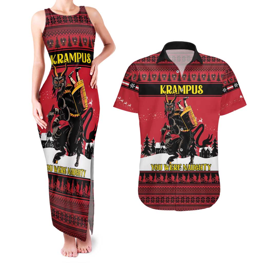 Austria Christmas Couples Matching Tank Maxi Dress and Hawaiian Shirt Krampus You Were Naughty - Wonder Print Shop