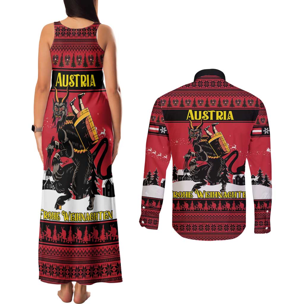 Austria Christmas Couples Matching Tank Maxi Dress and Long Sleeve Button Shirt Krampus You Were Naughty - Wonder Print Shop