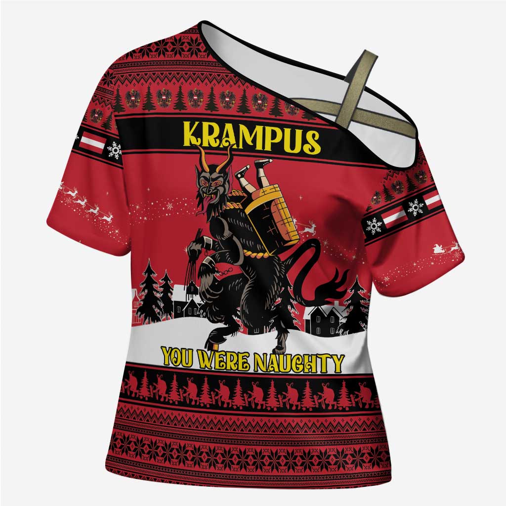 Austria Christmas Cross Shoulder Shirt Krampus You Were Naughty - Wonder Print Shop