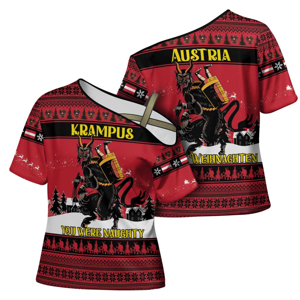 Austria Christmas Cross Shoulder Shirt Krampus You Were Naughty - Wonder Print Shop