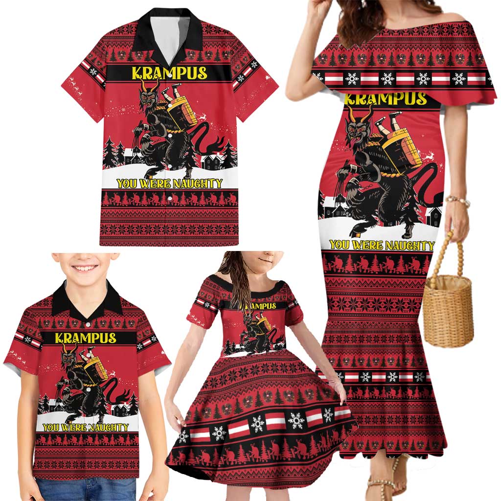 Austria Christmas Family Matching Mermaid Dress and Hawaiian Shirt Krampus You Were Naughty - Wonder Print Shop