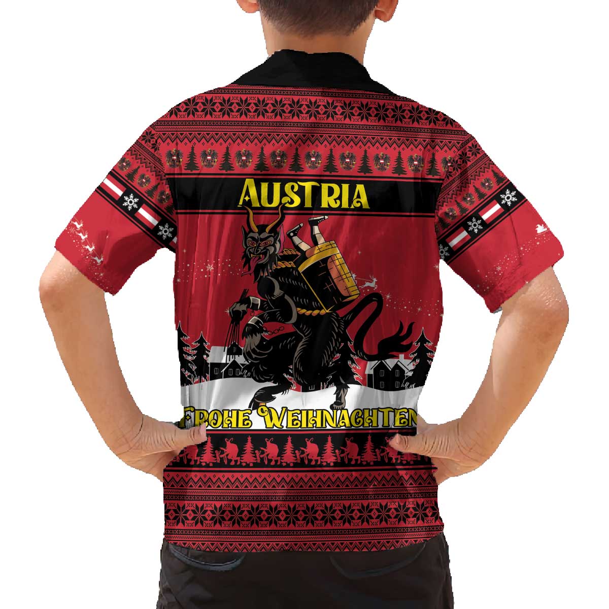 Austria Christmas Family Matching Off The Shoulder Long Sleeve Dress and Hawaiian Shirt Krampus You Were Naughty - Wonder Print Shop