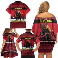 Austria Christmas Family Matching Off Shoulder Short Dress and Hawaiian Shirt Krampus You Were Naughty - Wonder Print Shop