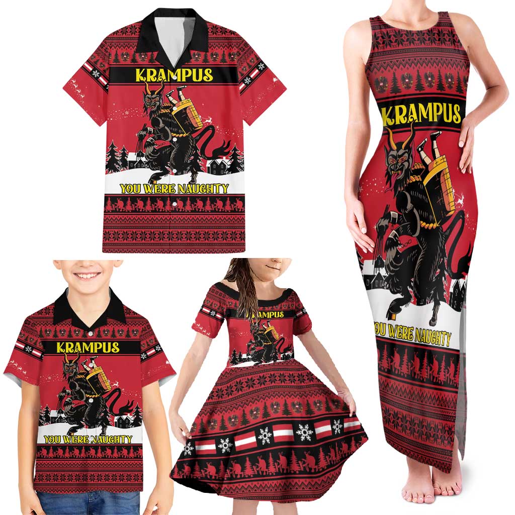Austria Christmas Family Matching Tank Maxi Dress and Hawaiian Shirt Krampus You Were Naughty - Wonder Print Shop