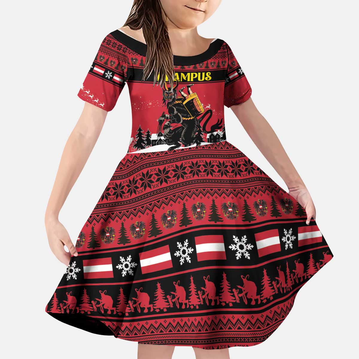 Austria Christmas Kid Short Sleeve Dress Krampus You Were Naughty - Wonder Print Shop