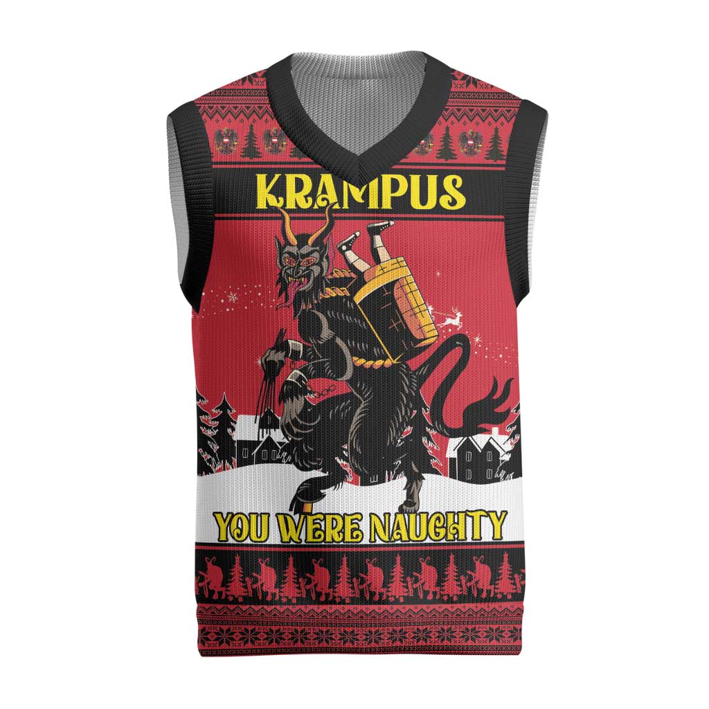 Austria Christmas Knitted V-Neck Vest Krampus You Were Naughty - Wonder Print Shop