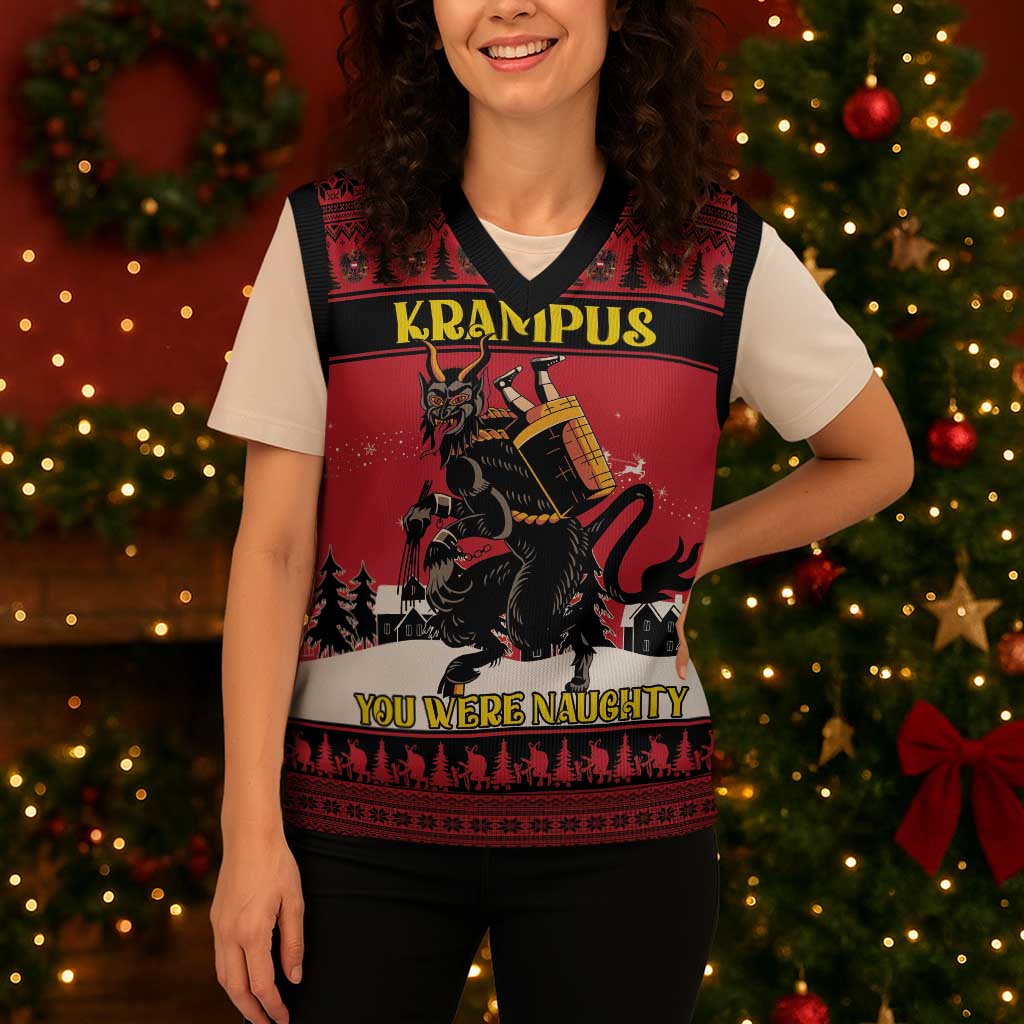 Austria Christmas Knitted V-Neck Vest Krampus You Were Naughty - Wonder Print Shop