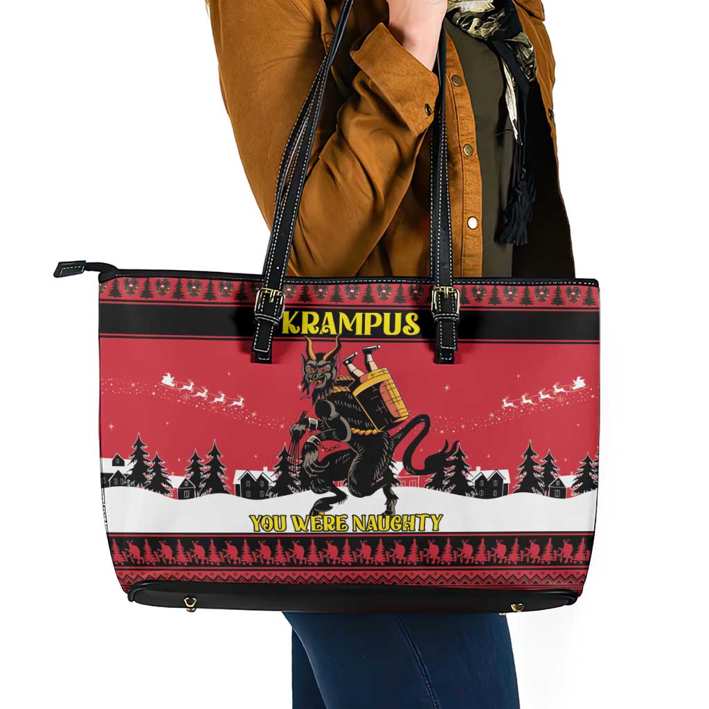 Austria Christmas Leather Tote Bag Krampus You Were Naughty - Wonder Print Shop