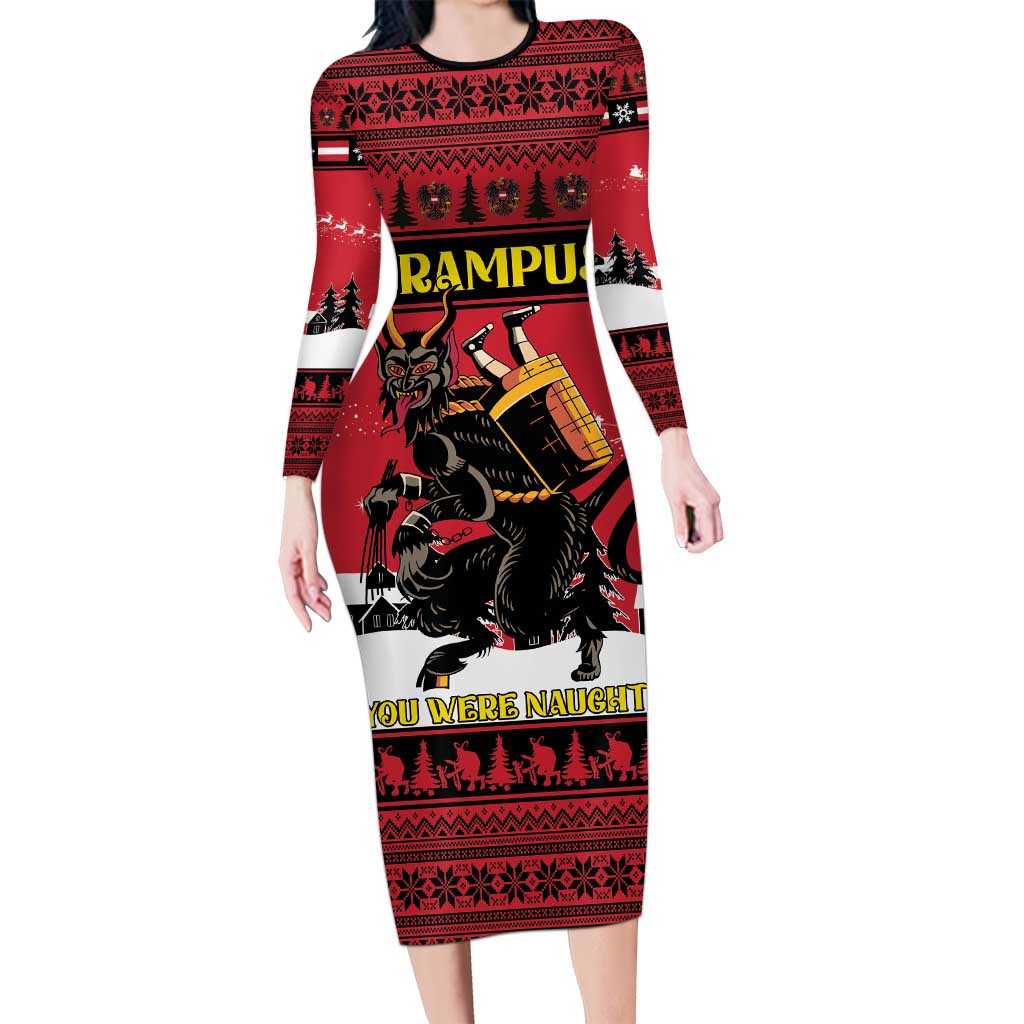 Austria Christmas Long Sleeve Bodycon Dress Krampus You Were Naughty - Wonder Print Shop