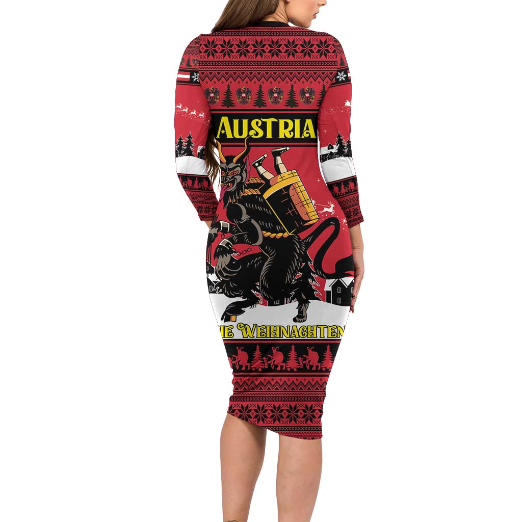 Austria Christmas Long Sleeve Bodycon Dress Krampus You Were Naughty - Wonder Print Shop