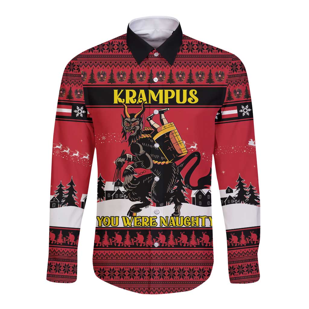 Austria Christmas Long Sleeve Button Shirt Krampus You Were Naughty - Wonder Print Shop