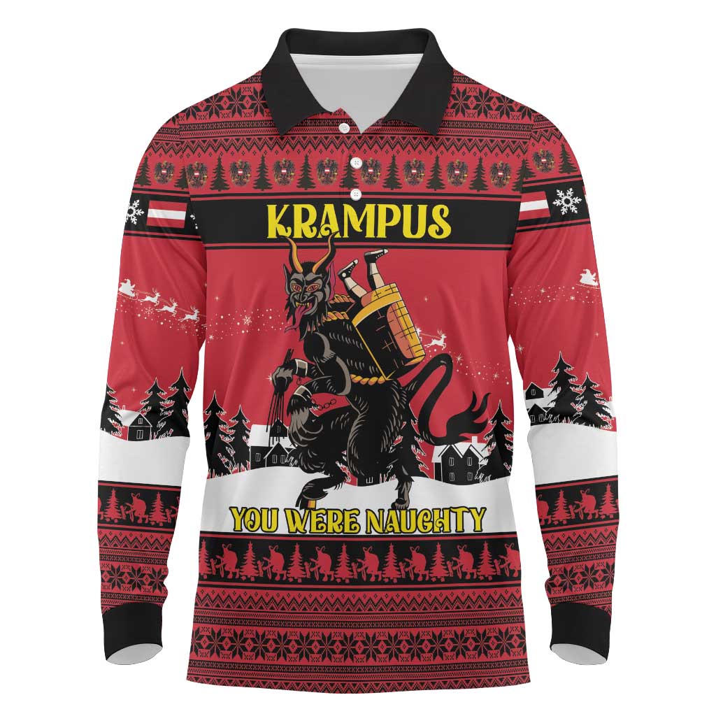 Austria Christmas Long Sleeve Polo Shirt Krampus You Were Naughty - Wonder Print Shop