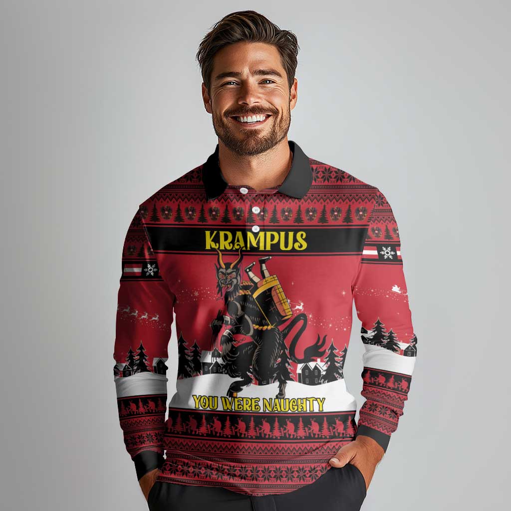 Austria Christmas Long Sleeve Polo Shirt Krampus You Were Naughty - Wonder Print Shop